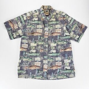 Kahala Hawaiian Islands Avi Collection Fish Button Down Shirt Top